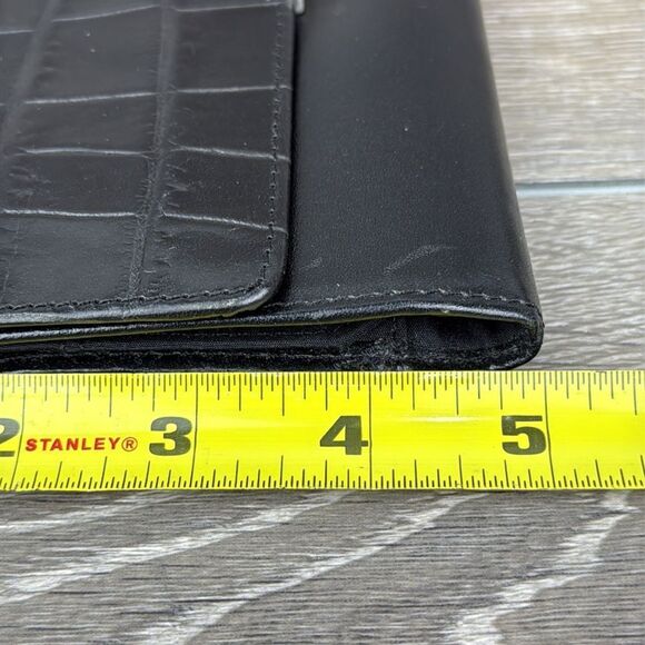 Fossil Black Avenue Croc-Embossed Leather Snap Open Tri-Fold Clutch Wallet - Picture 13 of 14